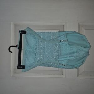 Robin Piccone Blue Smocked Bustier Bodysuit